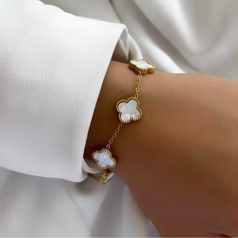 18k gold plated Clover Bracelet - White